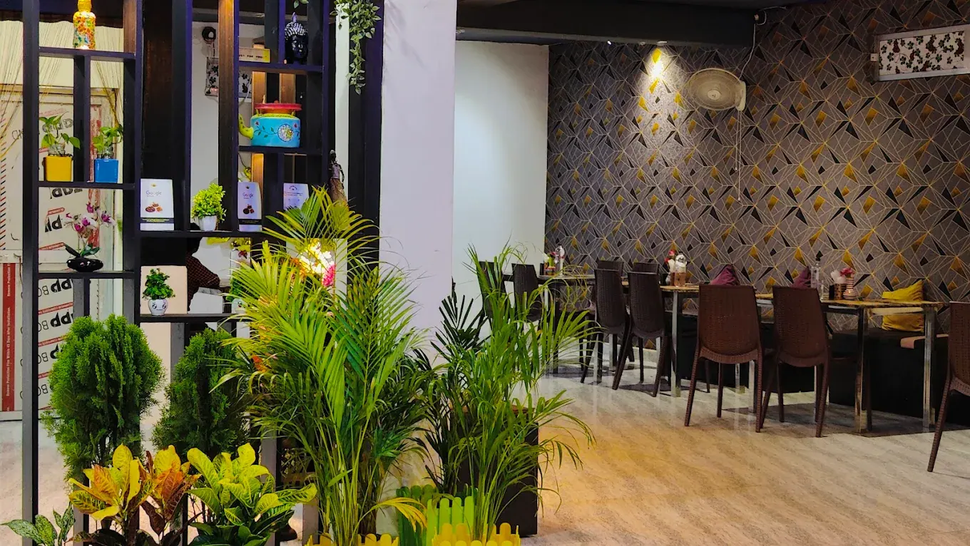 Family dining area with plants
